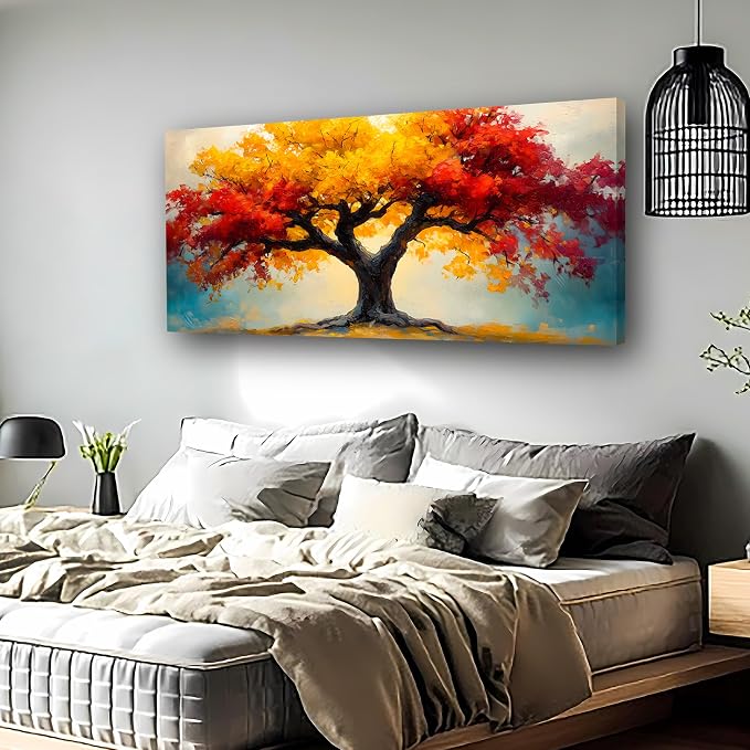 Abstract Wall Art Canvas Print Tree of Life Painting Bathroom Decor Paintings Modern Style Living Room Bedroom Office Home Kitchen Decor Nature Landscape Artwork Wooden Frame 20x40 inches
