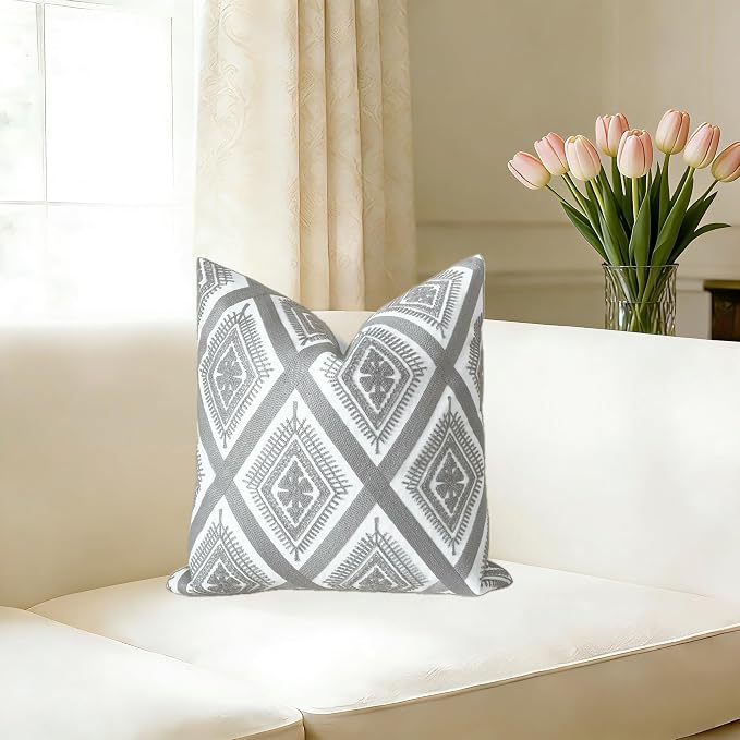 Slow Cow Embroidery Throw Pillow Cover Decorative Cushion Cover 18x18 Inch Gray