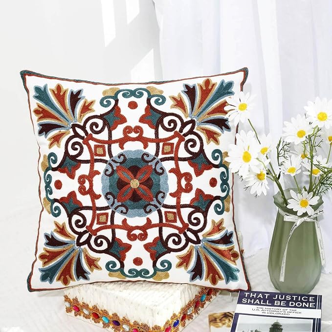 Throw Pillows Cover for Couch 18x18 inches Set of 2 Embroidered Pattern Decorative Pillow Case Covers for Living Room Sofa Bed Chair