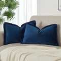 JUSPURBET Navy Decorative Velvet Fringe Throw Pillow Covers 16x24 Set of 2 Boho Soft Cushion Case for Home Decor Living Room Couch Sofa Bed