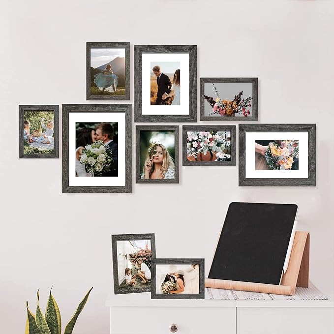 SESEAT Picture Frames Collage, Gallery Wall Frame Set with 11x14 8x10 5x7 4x6 Frames in Grey Finishes, Set of 10