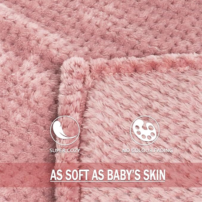 Exclusivo Mezcla Soft Waffle Fleece Bed Blanket Queen Size, Pink | Lightweight Plush Blanket for Bed, Bedroom, Cozy Flannel with Waffle Texture, Stylish Home Decor, All Season, 90x90 Inches