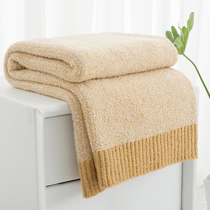 Carriediosa Heather Throw Blanket 50x60, 400GSM Ultra Soft Microfiber | Yolk Yellow, Fuzzy Fluffy Cozy Plush Knit Knitted Throws, Lightweight Cute Preppy Fall Blankets for Couch, Bed