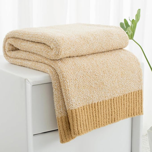 Carriediosa Heather Throw Blanket 50x60, 400GSM Ultra Soft Microfiber | Yolk Yellow, Fuzzy Fluffy Cozy Plush Knit Knitted Throws, Lightweight Cute Preppy Fall Blankets for Couch, Bed