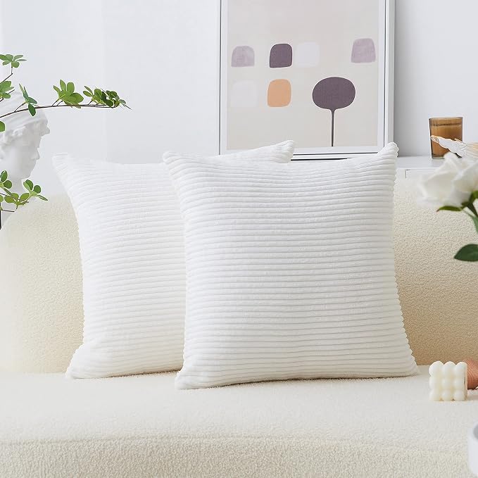 Home Brilliant Set of 2 Decorative Pillow Covers Sofa Cushion Covers Accent Pillows for Couch, 55x55 cm, 22 x 22 Inch, Creamy White