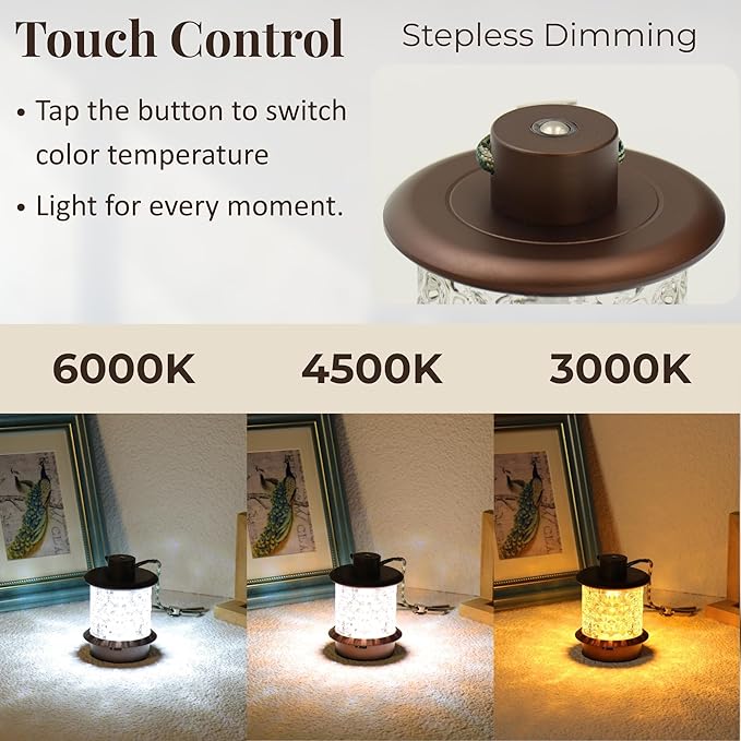 Cordless Small Table Lamp, Metal Glass, Lanyard, Rechargeable, Dimmable