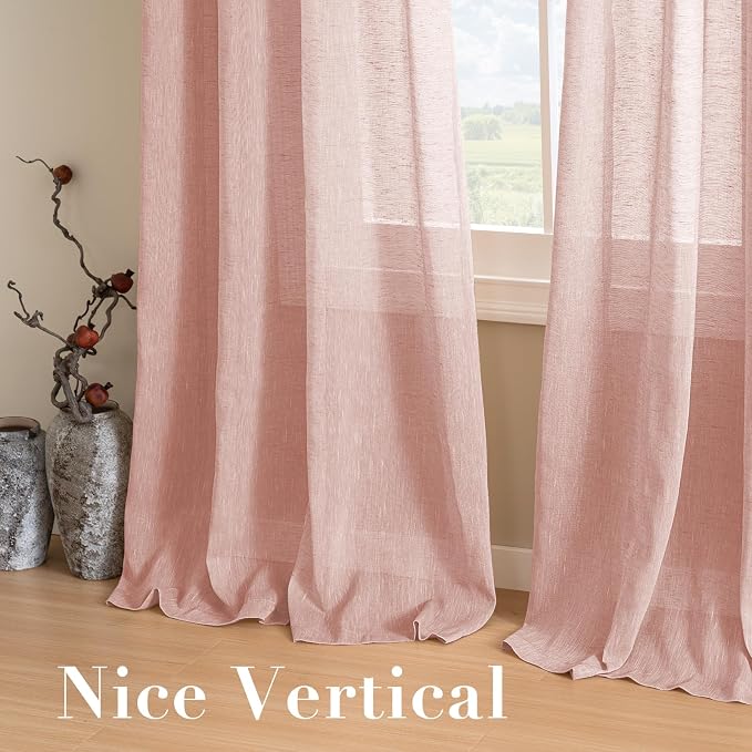 H.VERSAILTEX Linen Curtains Natural Blended Curtain Panels for Living Room/Light Reducing Linen Semi Sheer Curtains 84 inch Length 2 Panels Set Nickel Grommet Window Panels, 52" x 84", Baby Pink