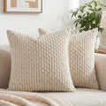 Fancy Homi 2 Packs Tan Decorative Throw Pillow Covers 22x22 Inch for Couch Bed Sofa, Modern Farmhouse Boho Home Decor, Soft Cute Plush Corduroy Cushion Case 55x55 CM
