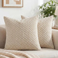 Fancy Homi 2 Packs Tan Decorative Throw Pillow Covers 20x20 Inch for Couch Bed Sofa, Modern Farmhouse Boho Home Decor, Soft Cute Plush Corduroy Beige Cushion Case 50x50 CM