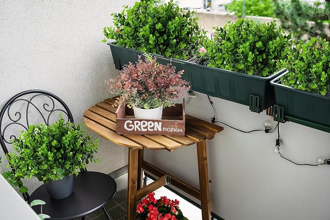 RECUTMS 8 Bundles Artificial Eucalyptus Greenery Plants Stems 13In Green | Plastic Boxwood Shrubs Branches,No Maintenance,Long-last,Outdoor Planter Vase Centerpiece Farmhouse Home Garden Wedding Decor