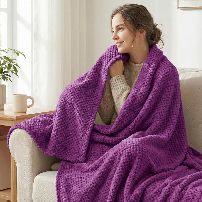 Exclusivo Mezcla Fleece Throw Blanket Extra Large, Super Soft and Warm Blankets for Couch, Sofa and Bed Waffle Textured, Cozy, Fuzzy and Lightweight (Purple, 50x70 Inches) | Lightweight Soft Blanket for Sofa, Bed, Living Room, Plush Fluffy Throw for Ho...