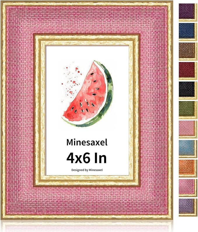 4x6 Picture Frame - Soft Pink Fabric & Vintage Gold Border HD Real Glass with Easel for Tabletop/Wall (Family Photos, Nursery Decor 1 Pack)