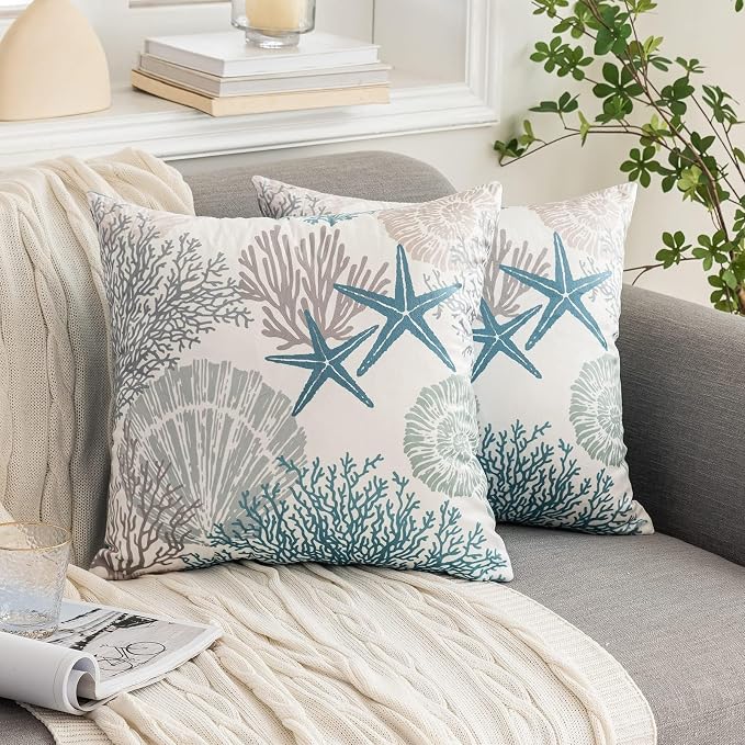 Tritard Coastal Pillow Covers Set of 2, 16x16, Blue