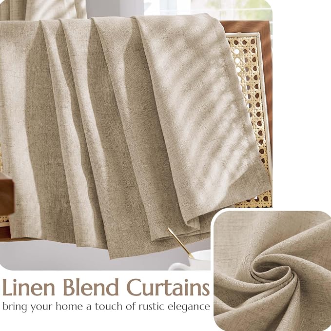 jinchan Lined Linen Curtains Privacy Back Tab 50x84 Inch 2 Panels Set Taupe | Light Filtering Curtains with White Privacy Liner, Cottage Core Farmhouse Curtains for Living Room, Rod Pocket 84 Inch Length