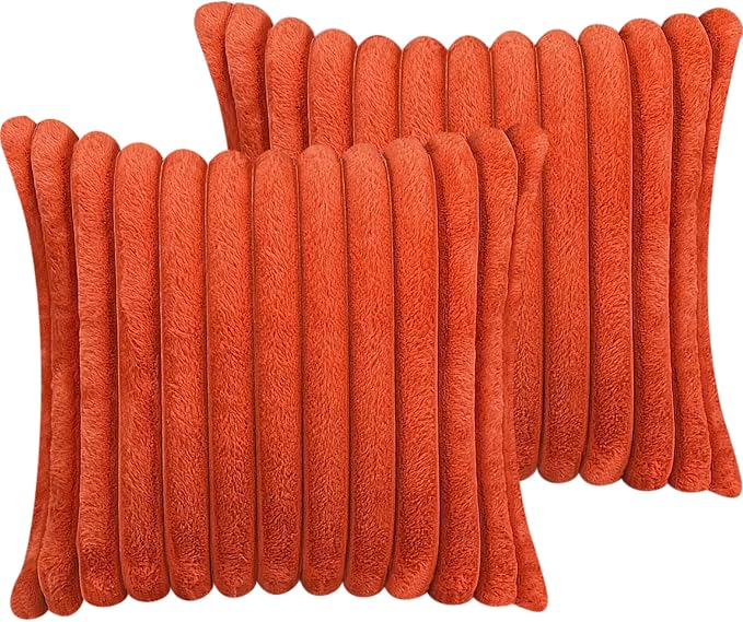 24x24 Pillow Covers, Decorative Faux Fur Throw Pillow Covers for Couch, Sofa Soft Fluffy Pillow Cover with Velvet Back for Living Room, Neutral Home Décor Accent for Bed - Burnt Orange