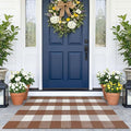 KOZYFLY Buffalo Plaid Area Rugs 2.3x3.6 Ft Front Door Mat, Brown and White | Washable Front Door Rug, Woven Cotton Outdoor Rug, Indoor Small Rug for Front Porch Kitchen Entryway, Checkered Welcome Mat