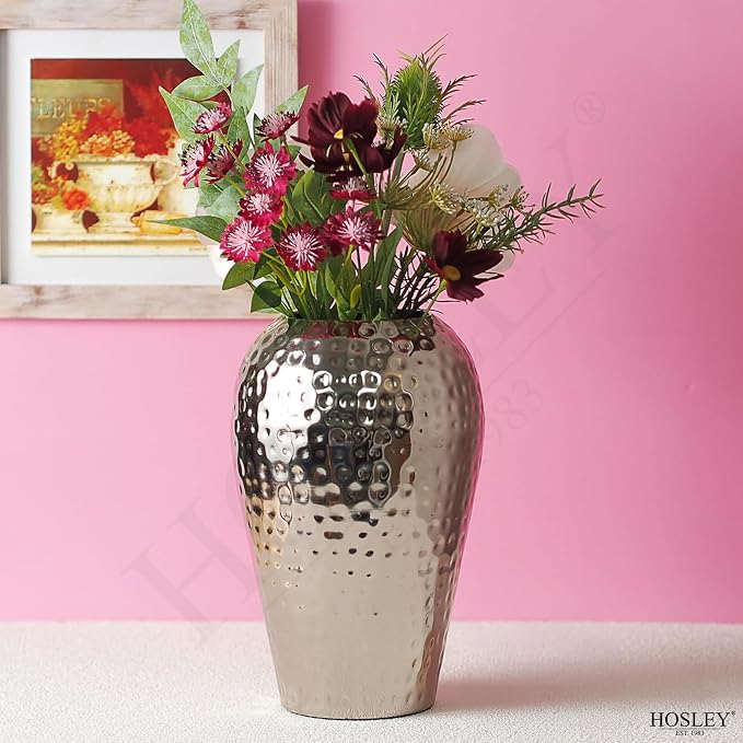 Hosley 10 Inch High Hammered Iron Vase - Handcrafted by Artisans Using Centuries-Old Hammer Pattern Techniques for Floral Arrangements Rustic Charm and Cultural Richness in Your Home Decor Embrace