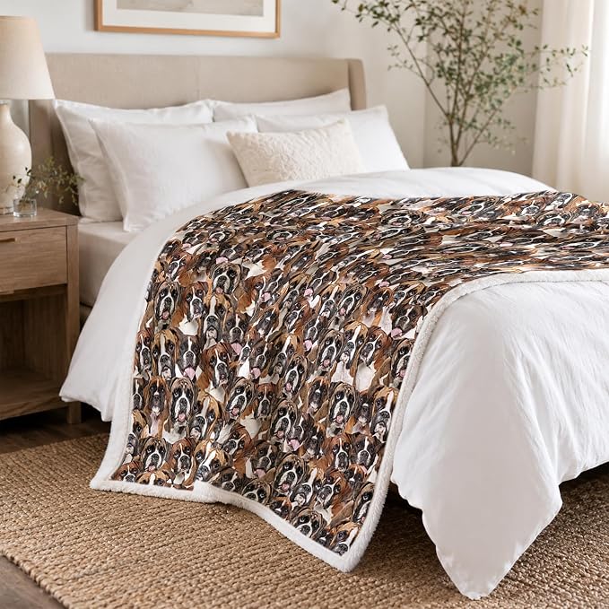 BlessLiving Throw Blanket, Brown Dog Animal Gift, 60x80 in | sherpa fleece fabric, Boxer Dense Pet Blankets Puppy Lovers print, for couch or sofa, pet lovers, easy machine care