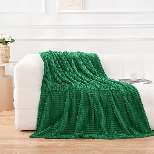 Puncuntex Throw Blanket Classic Green 50"×60" with Square Grid Design | Super Soft Plush Cozy Fleece Flannel Throw Blanket Luxury for Couch Sofa Chair