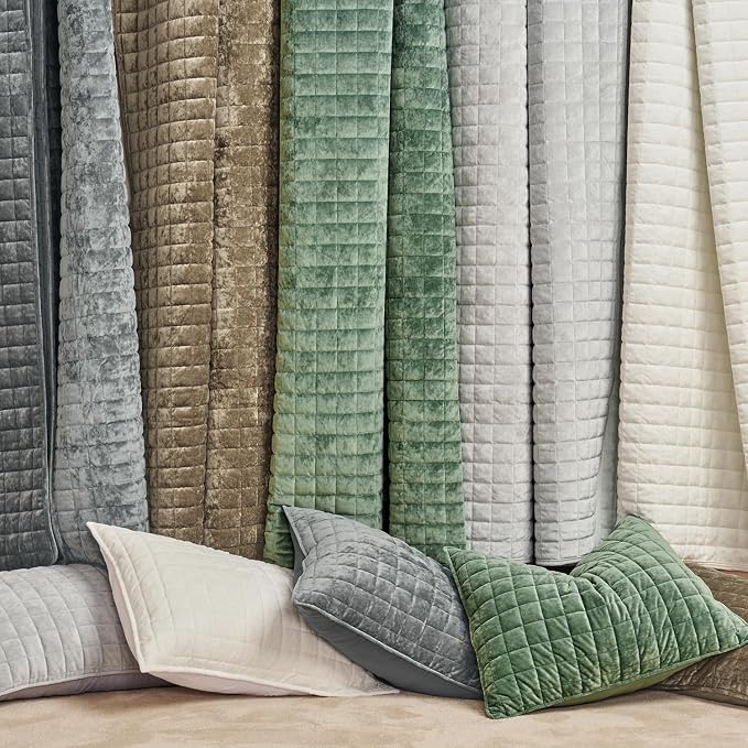 RECYCO Channel Box Stitch Velvet Quilt Set, King Size, Charcoal Gray | Ultra Soft Lightweight Velvet Comforter, Luxury Oversized Bedspread Coverlet, Quilted Bedding Set for All Season with 2 Shams