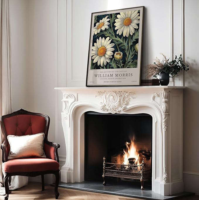 Monem Art William Morris Poster - Daisy Flower Print - White Art - Botanical Poster - Exhibition Artwork - Aesthetic Bedroom or Office Decor - 16x20 UNFRAMED Wall Print