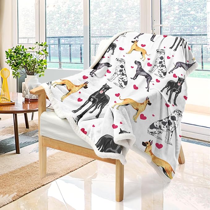 BlessLiving Great Dane Dog Blanket Red Blanket King Heart | Sherpa; BlessLiving Great Dane Dog Blanket Red; Heart; Puppy; Print; Fleece; Throw; Funny; Portrait; Plush; Blankets