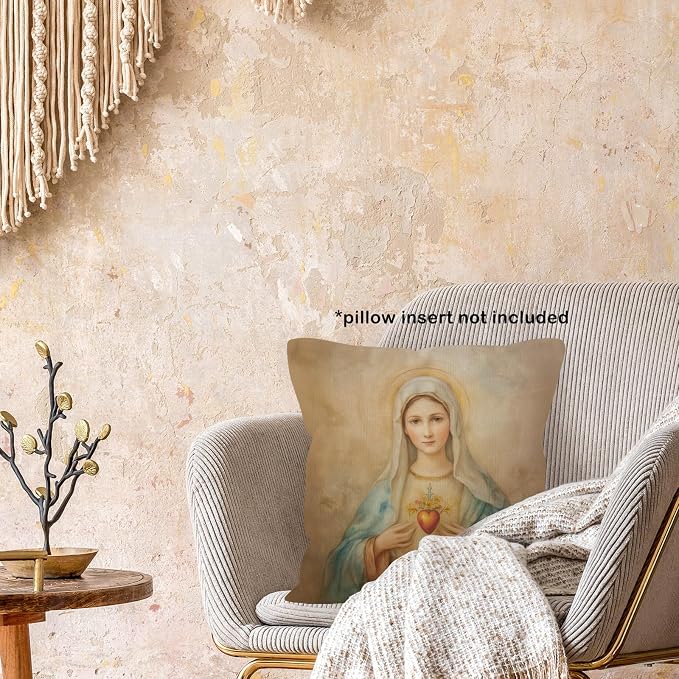Christian Immaculate Heart of Mary Throw Pillow Covers Gifts 18x18, Vintage Religious Decor Pillow Cases for Bedroom Living Room, Catholic Virgin Mary Decorative Square Pillowcases for Couch