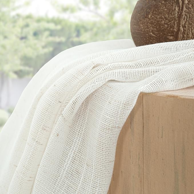 YoungsTex Small Linen Semi Sheer Curtains 36 Inch Length Window Over Sink | Short Drapes with Rod Pocket Back Tab Light Filtering for Cafe Kitchen Window, 2 Panels, 29 X 36 Inch