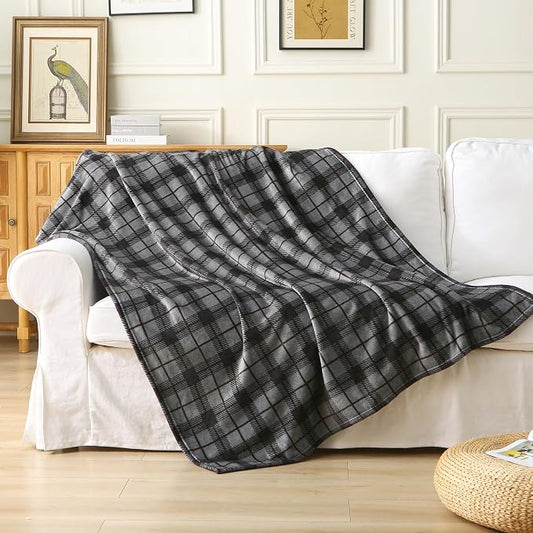 MERRYLIFE Black Plaid Flannel Throw Blanket for Couch Bed Sofa 50" 60" | Grid Pattern, Ultra-Plush Soft, Decorative Colorful Travel Blanket, farmhouse, Machine Wash, Gift Choice