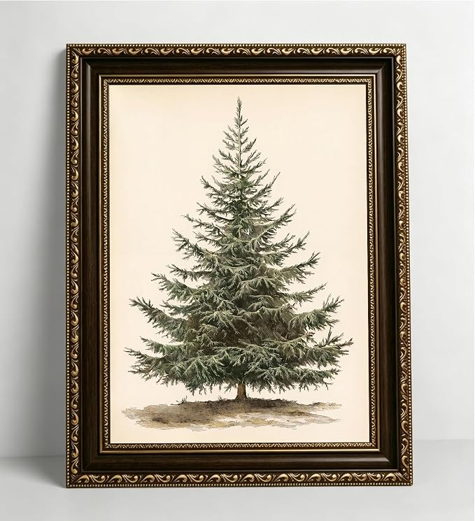 Framed-Vintage Christmas Tree Wall Art, 16×24 Inch | Farmhouse Winter Pine Canvas Prints, Holiday Wall Decor for Living Room Bedroom