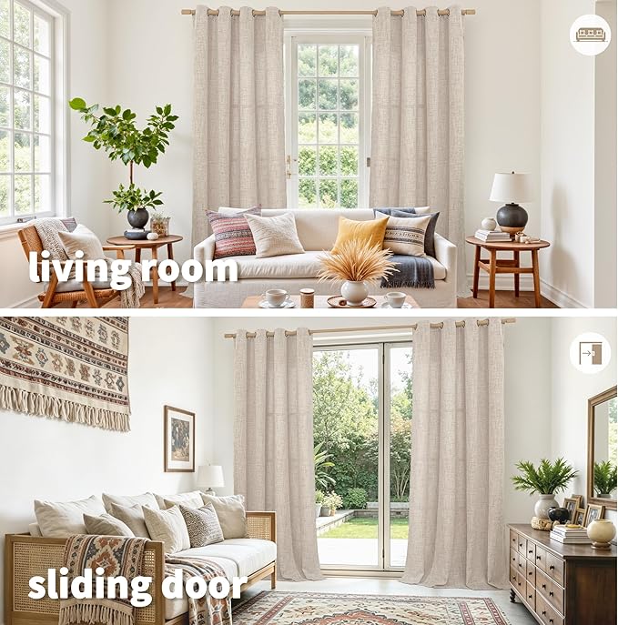YoungsTex Extre Long Linen Curtains for Living Room 108 Inch Length | Bronze Grommet Natural Semi Sheer Textured Drapes Light Filtering for Bedroom, 2 Panel, 52 X 108 Inch