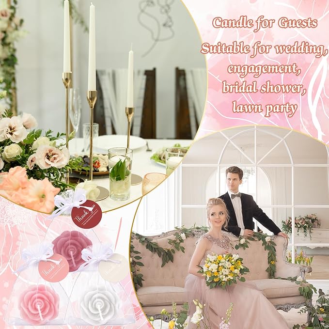 Treela 50 Set Rose Flower Candles, Dusty Pink Wedding Favors for Guests