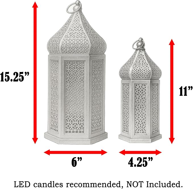 Vela Lanterns Decorative Indoor Black Moroccan Temple Lanterns, Set of 2