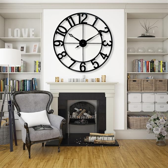 CLXEAST Oversized 30 Inch Wall Clock for Living Room, Arabic Numeral | Battery Operated, Black Metal Wall Clock for Dinning Room,Entryway,Home Office & Fireplace Decor
