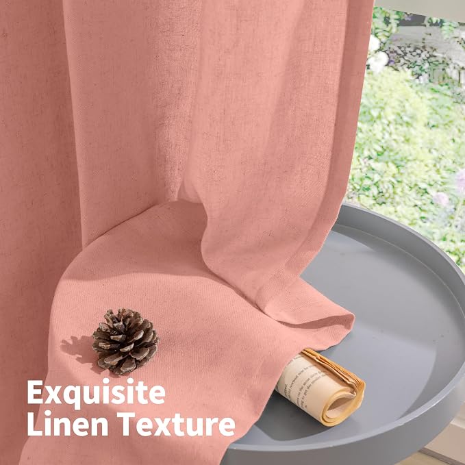 YoungsTex Dusty Rose Pink Linen Curtains 84 Inch Length for Living Room Spring, Blush Peach Semi Sheer Drapes with Grommet Light Filtering for Bedroom, 2 Panels, 52 X 84 Inch