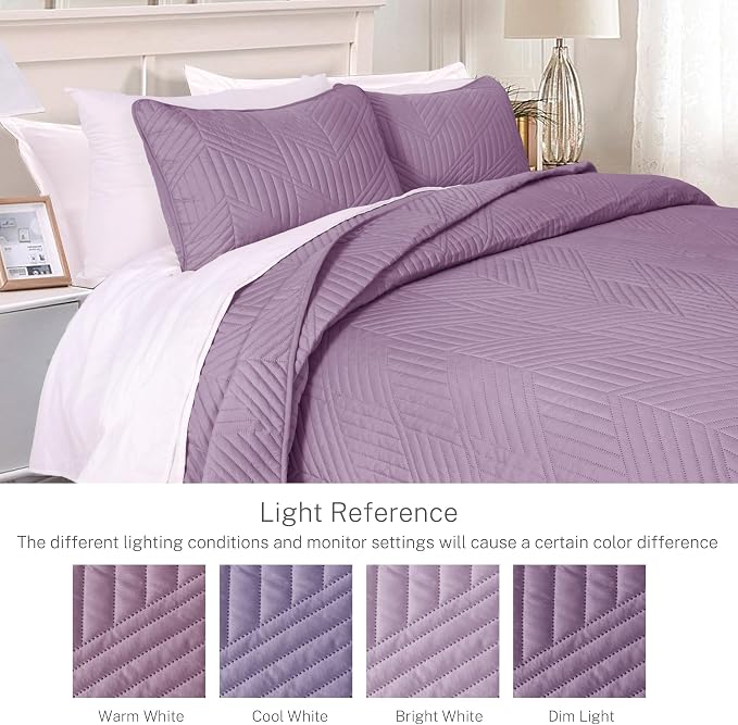 Exclusivo Mezcla Ultrasonic Full Queen Quilt Bedding Set, Dusty Lavender | Lightweight Bedspreads, Soft Microfiber, Modern Geometric Coverlet, All Season Bed Cover, 1 Quilt and 2 Pillow Shams