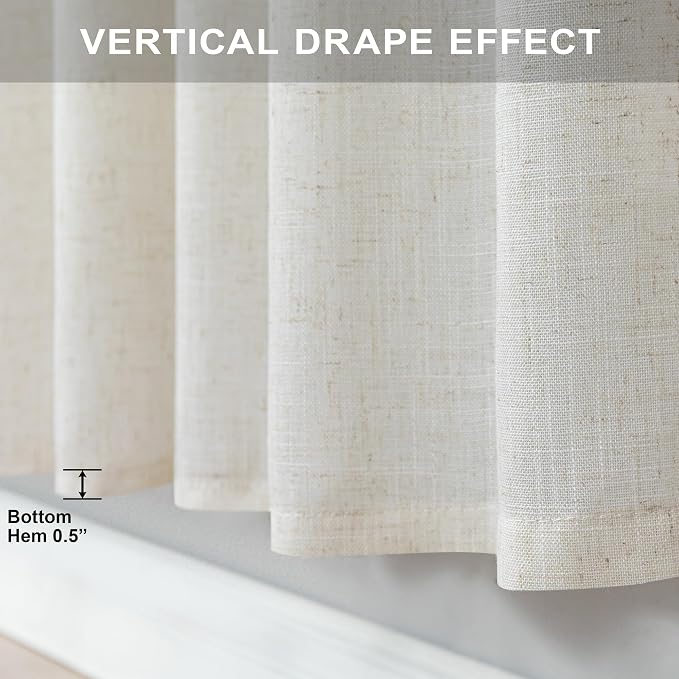 Pitalk Ivory Cream Colored Curtains 90 Inch Length for Living Room 2 Panel Set Back Tab Pocket Semi Sheer Lightweight Natural Linen Farmhouse Curtain for Bedroom Cottage Core Decor 38 x 90 Inches Long