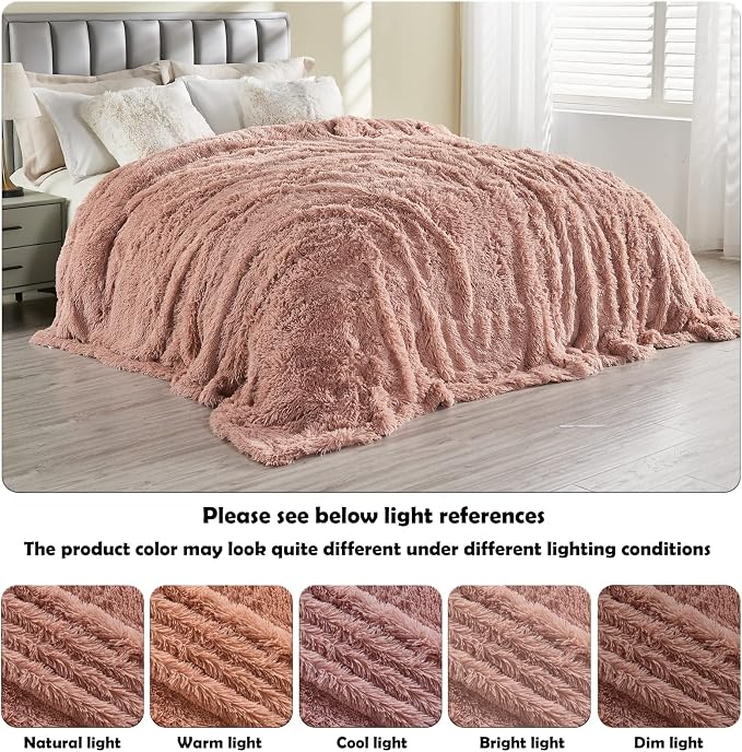 GONAAP Fuzzy Faux Fur Throw Blanket for Couch, Pink, 50"x60" | Warm Cozy Plush Shaggy Decorative Reversible Thick Non-Heated Fleece Blanket for Sofa Bed, Gift for Women Men, All Season Use