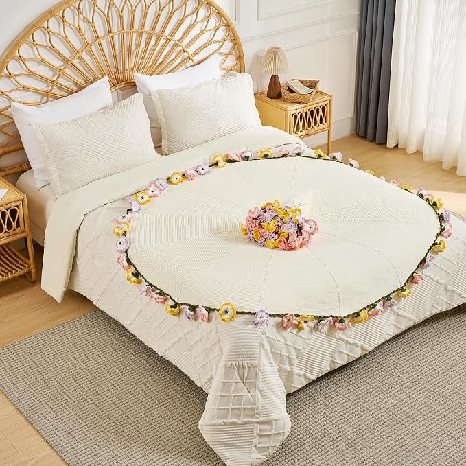Longhui bedding Hand Crochet Carnation Bouquet Throw Blanket - 40 Inch, Symbol of a Mother‘s Love, Ultimate Gift for Mom & Wife | Perfect for Mother’s Day, Valentine‘s & Anniversary