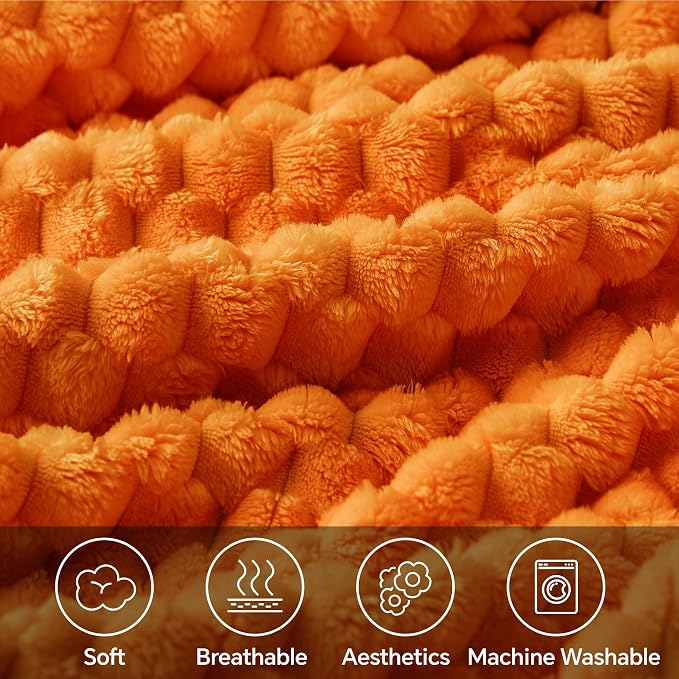 BEDELITE Fall Blanket for Couch, Soft Autumn Gifts for Women, Orange,60*80 | 3D Jacquard Decorative Fleece Blanket, Super Soft Plush Throws, Cute Birthday Gift for Women & Men, Suitable for Autumn