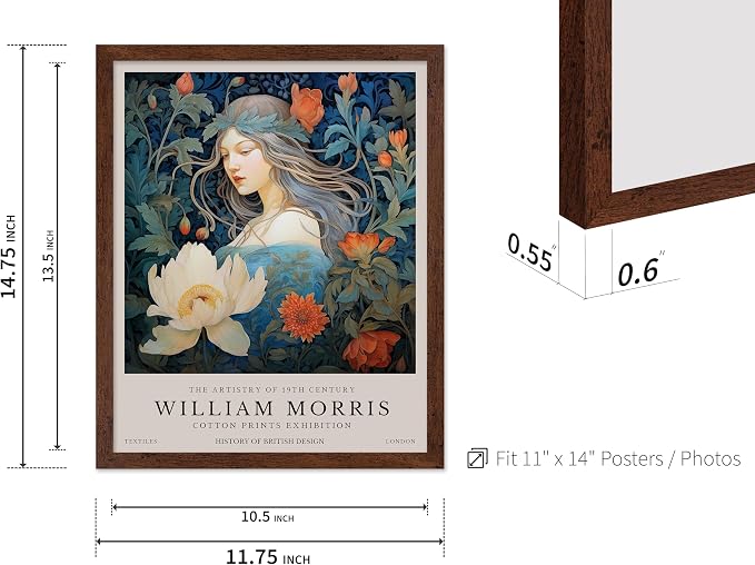 Monem Art William Morris Poster - Woman and Flowers Art Print - Lady Art - Floral Design - Flower Illustration - Aesthetic Bedroom or Living Room Decor - 11x14 Brown Framed