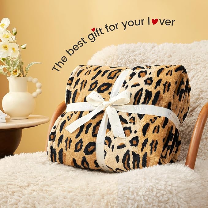 Cozy Bliss Leopard Print Fuzzy Blanket Throw for Bed & Couch - Thick Soft Warm Fleece Blankets for Room Decor, for Kids, Women Men Girls, Brown Cheetah 60"*80"