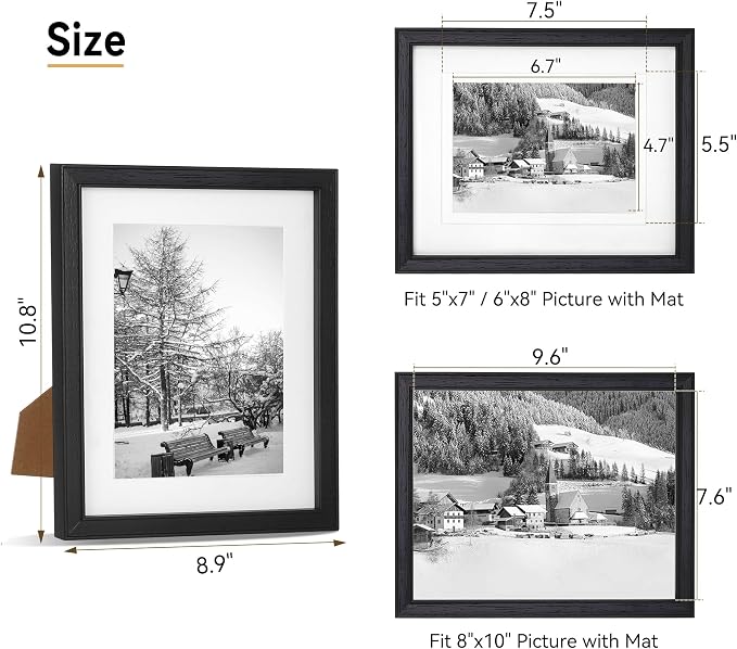 Black Walnut 8x10 Picture Frame, Lightweight Natural Wood Modern Frame