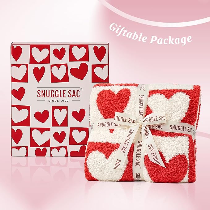 Snuggle Sac Valentines Throw Blanket Red Checker, Knitted Super Soft Cozy Blankets, Valentines Day Gifts for Her, Microfiber Heart Throws for Couch, Checkered Love, 50x60 inches