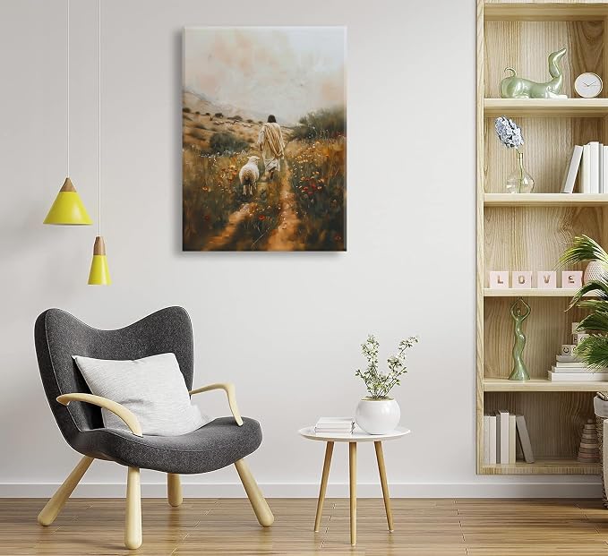 Vintage Jesus Lamb Christian Canvas Wall Art Jesus Leaves The 99 Sheep Christ Wall Decor The Lost Sheep Bible of Parable Posters Prints for Church Bedroom Living Room Home Decor