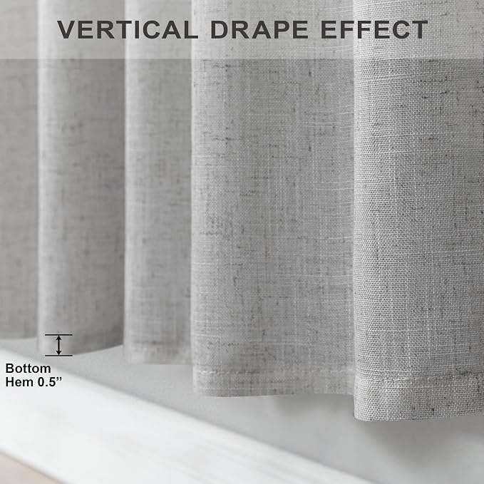 Gray Curtains 38 Inch Wide for Bedroom 2 Panel Set Back Tab Rod Pocket Semi Privacy Cotton Textured Light Filtering Linen Sheer Light Grey Curtain for Living Room Door Modern Farmhouse Decor 38W x 84L