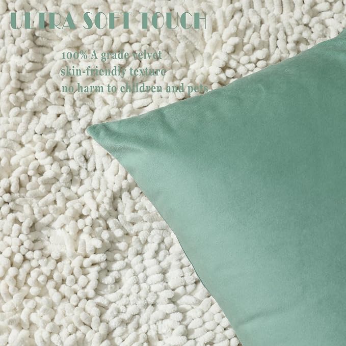 Stellhome Pack of 2, Velvet Pillow Covers Square Big Decorative Cushion Covers for Spring Sofa Bedroom Bench, 24x24 Inch/60x60 cm, Sage Green