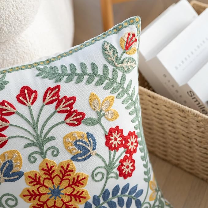 YIcabinet Pack of 2 Throw Pillow Covers,Embroidered Pillow Case Soft Square Decorative Pillowcases for Home Sofa Couch 18x18 Inch