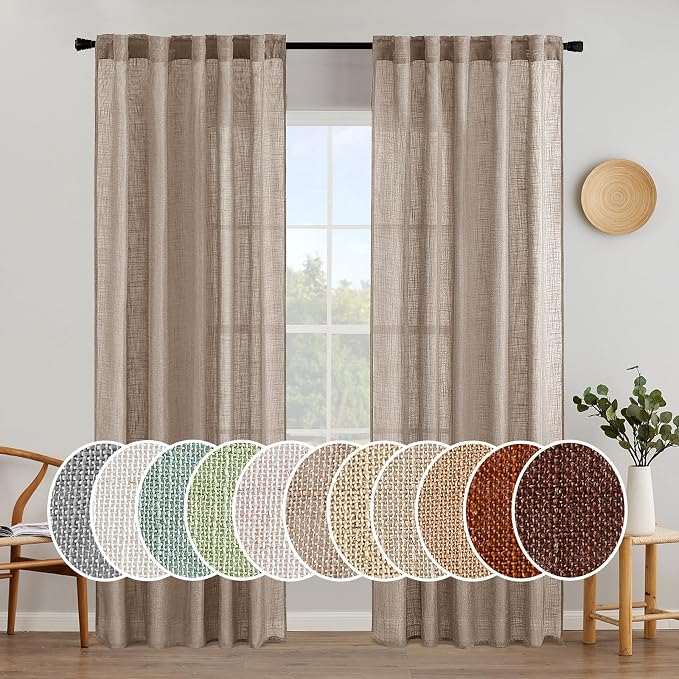 MIULEE Taupe Linen Curtains 42x84 Inch Length 2 Panels for Bedroom Decor | Living Room, Soft Thick Linen Textured Natural Window Drapes, Semi Sheer Light Filtering, Back Tab Rod Pocket, Burlap Look