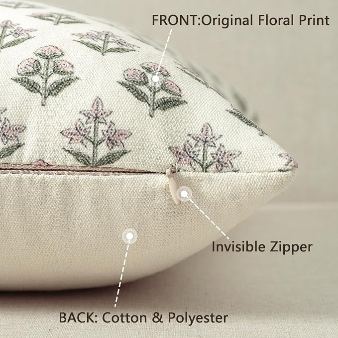 YCOLL Farmhouse Floral Pillow Covers 20x20 Set of 2, Rustic Country Decorative Cushion Covers Vintage Throw Pillow Covers for Sofa Couch Bed Living Room Home Decor, Blush Pink